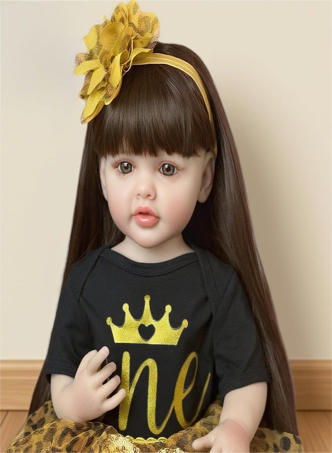 iCradle Lovely Reborn Baby Dolls Princess Girl 22 inch 55 cm Full Body Silicone Soft Vinyl Realistic Newborn Dolls Long Hair Lifelike Baby Doll Kids Toy for Ages 3+ - Image 4
